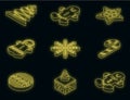 Gingerbread icons set vector neon