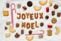 Gingerbread Letters, Candy Collection, Joyeux Noel Means Merry Christmas Royalty Free Stock Photo