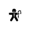Gingerbread man black icon concept. Gingerbread man flat vector symbol, sign, illustration. Royalty Free Stock Photo