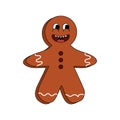 Gingerbread man Cartoon funny retro comic Christmas character, gloved hands