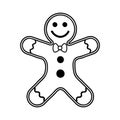 Gingerbread man Christmas cookie outline. New year biscuit ginger man. Cartoon illustration Isolated on white background Royalty Free Stock Photo