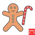 Gingerbread man color line icon, merry christmas and cookie, gingerbread man sign vector graphics, editable stroke Royalty Free Stock Photo