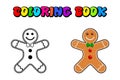 Gingerbread man coloring book, pages. Christmas baking decorated colored icing. Holiday biscuit cookies in shape of cute human. Royalty Free Stock Photo