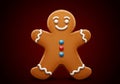 Gingerbread man cookie against a dark, solid background. The Royalty Free Stock Photo