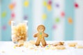 gingerbread man beside cookie dough pieces Royalty Free Stock Photo