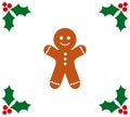 Gingerbread man cookie and holly berry Christmas border decoration Royalty Free Stock Photo