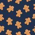 Gingerbread man cookie seamless pattern blue background