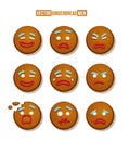 Gingerbread man cookies faces with different emotions set. Christmas candy decoration vector illustration. Happy Royalty Free Stock Photo