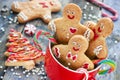 Gingerbread man cookies in red cup, festive treats and sweet gif Royalty Free Stock Photo