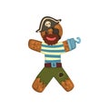 Gingerbread man in costume of pirate, Christmas character with funny face vector Illustration on a white background Royalty Free Stock Photo