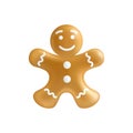 Gingerbread Man. 3d icon of light brown gingerbread man with white icing isolated on white background. Christmas treats. Xmas