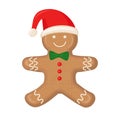 Gingerbread man is decorated colored icing on white background. Royalty Free Stock Photo