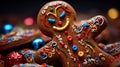 A gingerbread man decorated with colorful icing