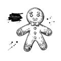 Gingerbread man decorated with icing. Hand drawn vector Royalty Free Stock Photo