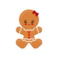 Gingerbread man girl christmas cookie icon isolated on white background. Royalty Free Stock Photo
