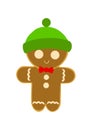 Gingerbread man in a green hat on a white background. Vector illustration in a flat style. Royalty Free Stock Photo