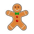 Gingerbread man Holiday cookie in shape of man, decorated colored icing , vector illustration for new year`s day, christmas, Royalty Free Stock Photo