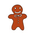 Gingerbread man isolated hand drawn doodle. single element for design poster, label, card, sticker. food, pastries, sweets,