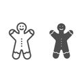 Gingerbread man line and glyph icon. Christmas sweets vector illustration isolated on white. Biscuit outline style Royalty Free Stock Photo