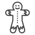 Gingerbread man line icon. Christmas cookie vector illustration isolated on white. Sweet outline style design, designed Royalty Free Stock Photo