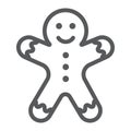 Gingerbread man line icon, christmas and sweet, cookie sign, vector graphics, a linear pattern on a white background.