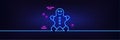 Gingerbread man line icon. Ginger cookie sign. Neon light glow effect. Vector