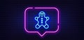 Gingerbread man line icon. Ginger cookie sign. Neon light speech bubble. Vector