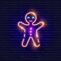 Gingerbread man neon sign. Glowing cookie icon. New Year and Christmas concept. Vector illustration for design Royalty Free Stock Photo