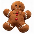 Gingerbread Man Plush Toy with Red Buttons Isolated on White Backdrop Royalty Free Stock Photo