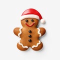 Gingerbreadman in santa claus hat on transparent or white background