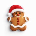 Gingerbreadman in santa claus hat on transparent or white background