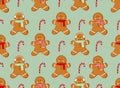 Gingerbread man seamless pattern. Cute vector background for new year`s day, Royalty Free Stock Photo
