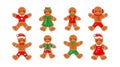 Gingerbread man set, christmas ginger cake collection. Biscuits cookies with bread texture, tasty winter xmas homemade Royalty Free Stock Photo