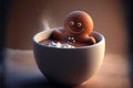 Gingerbread man sitting in a cup of hot cocoa