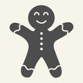 Gingerbread man solid icon. Biscuit Man glyph style pictogram on white background. Christmas Cookie for mobile concept