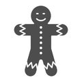 Gingerbread man solid icon. Christmas cookie vector illustration isolated on white. Sweet glyph style design, designed Royalty Free Stock Photo