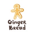Gingerbread man. Vector flat style Christmas cookie. Vector hand-drawn ginger cookie, holiday season doodle clipart Royalty Free Stock Photo