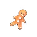 Gingerbread man watercolor illustration on white background. Traditional Christmas cookie.