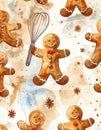 Gingerbread Man and Whisk Festive Pattern Royalty Free Stock Photo