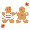 Gingerbread man and woman decorated colored icing Vector illustration for christmas winter holiday cooking Royalty Free Stock Photo