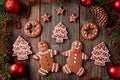 Gingerbread man and woman, fir, stars, christmas