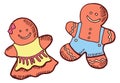 Gingerbread man and woman. Funny sweet cookies doodle