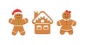 Gingerbread man, woman and house. Classic Christmas cookies. Xmas biscuit isolated on white background Royalty Free Stock Photo