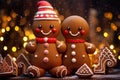 Gingerbread men on a cozy Christmas lights blur background Royalty Free Stock Photo