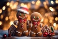 Gingerbread men on a cozy Christmas lights blur background Royalty Free Stock Photo