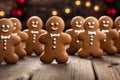 Gingerbread men homemade cookies on festive background. Christmas pastries. AI generated Royalty Free Stock Photo