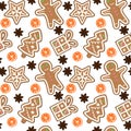 gingerbread pattern man snowflake christmas tree gift orange cinnamon seamless vector