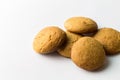 Gingerbread round cookies in a heap isolated on white background with copy space - gingersnap biscuits stack Royalty Free Stock Photo