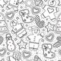 Gingerbread seamless pattern coloring. Christmas and new year. Vector