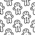 Gingerbread seamless pattern. Cute smiling Christmas cookie festive texture. Cozy winter baking line vector background Royalty Free Stock Photo